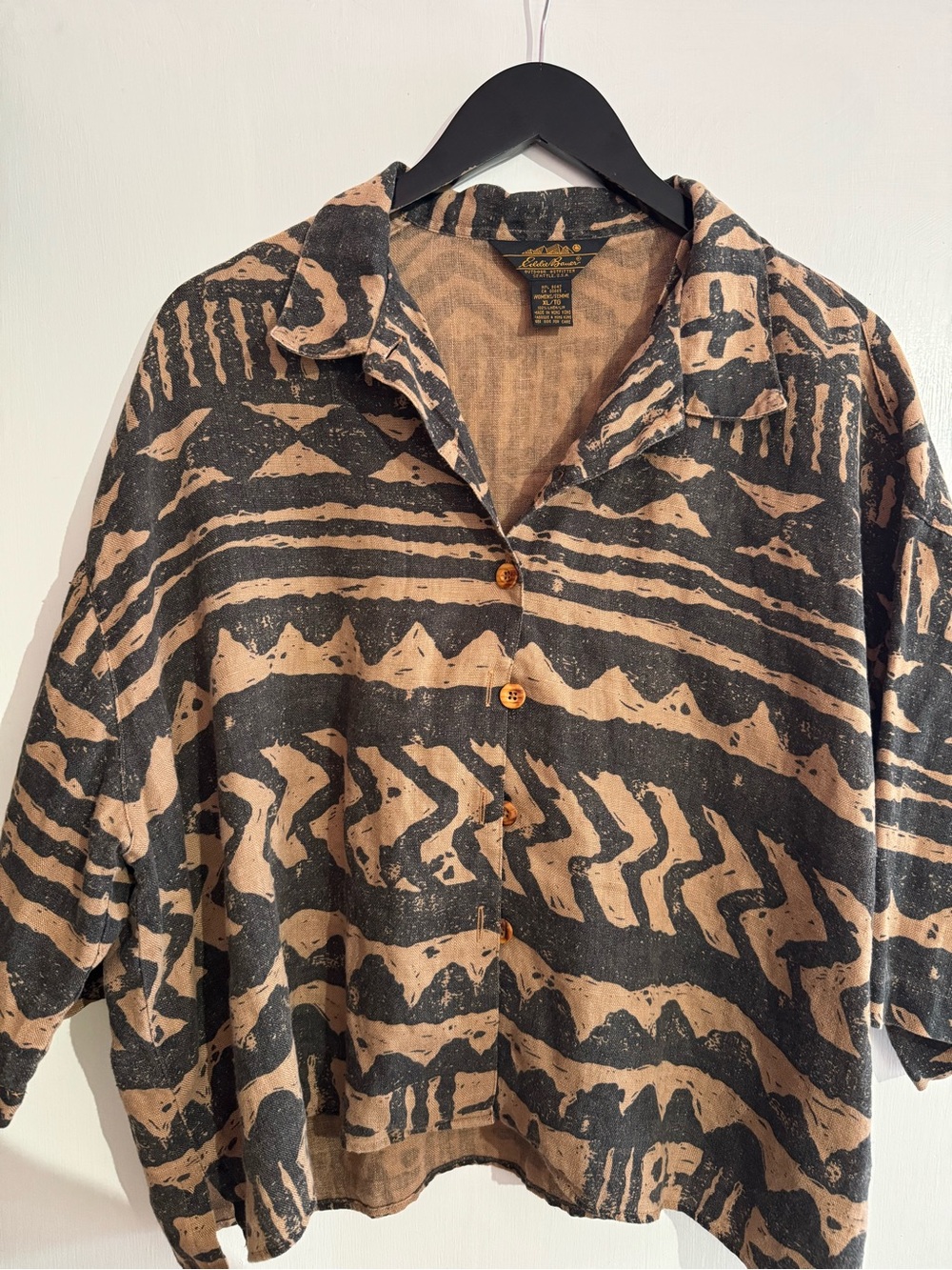 Eddie Bauer Black & Tan Abstract Print Button-Down Shirt